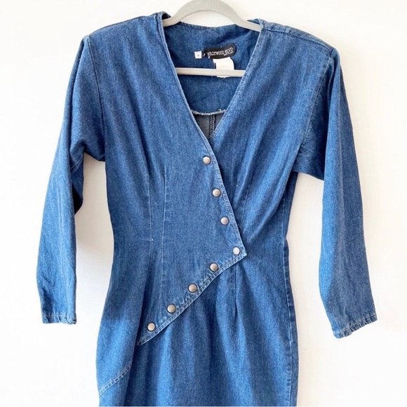 Vintage Hollywood BLVD Denim Dress 80’s Style Size 9 Snap Front - Picture 3 of 6